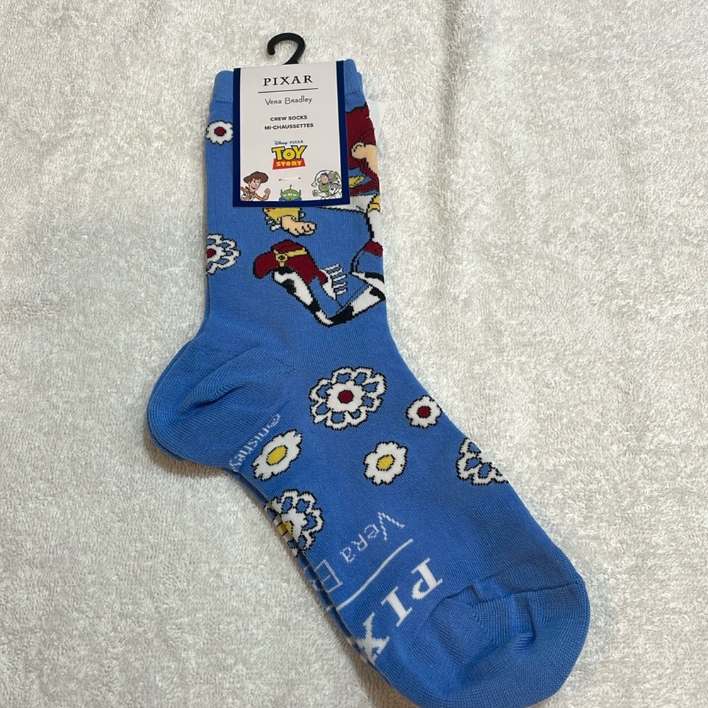 Vera Bradley X Pixar Toy Story Jessie crew socks, blue, floral NWT, fits sz 5-10